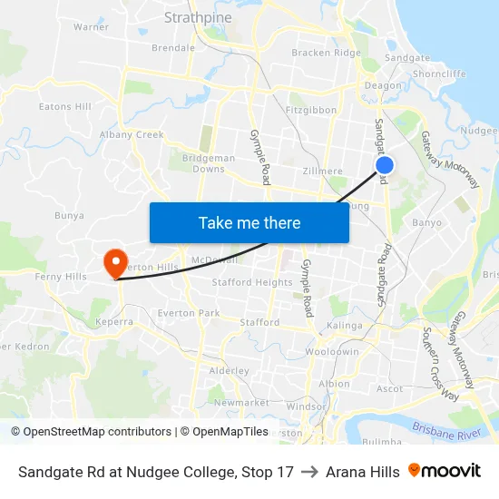 Sandgate Rd at Nudgee College, Stop 17 to Arana Hills map