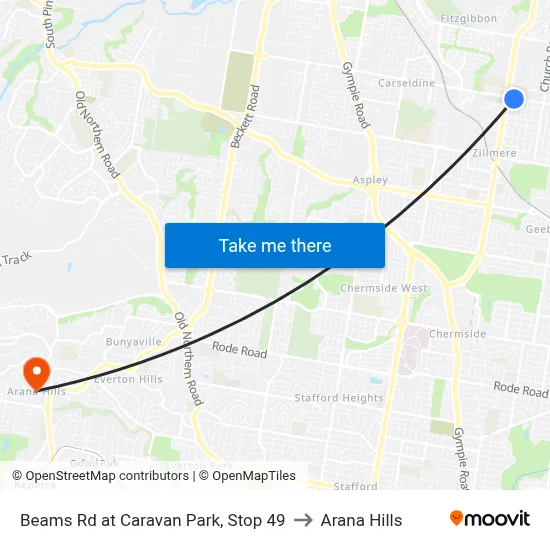 Beams Rd at Caravan Park, Stop 49 to Arana Hills map
