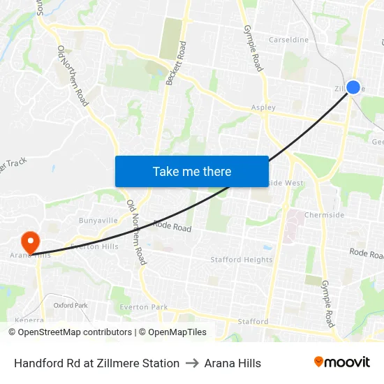 Handford Rd at Zillmere Station to Arana Hills map