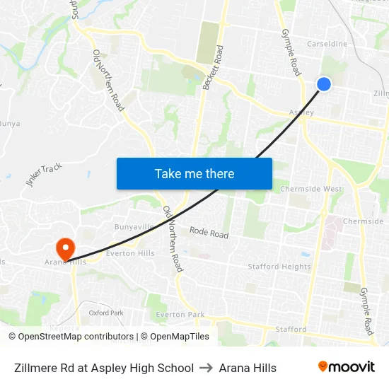 Zillmere Rd at Aspley High School to Arana Hills map