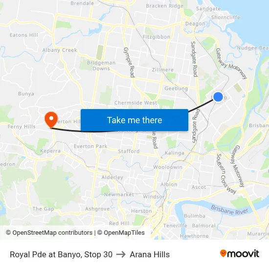 Royal Pde at Banyo, Stop 30 to Arana Hills map
