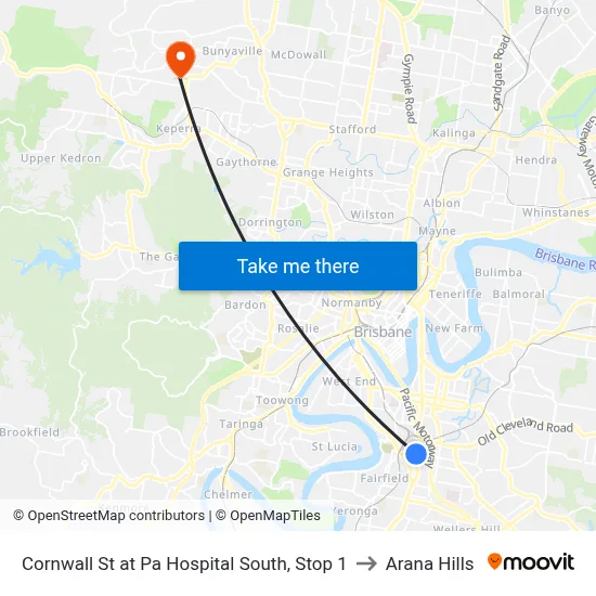 Cornwall St at Pa Hospital South, Stop 1 to Arana Hills map
