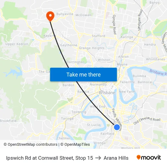 Ipswich Rd at Cornwall Street, Stop 15 to Arana Hills map