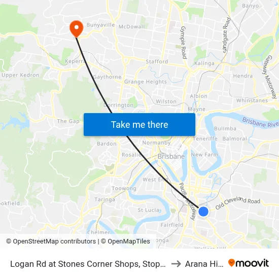 Logan Rd at Stones Corner Shops, Stop 17a to Arana Hills map