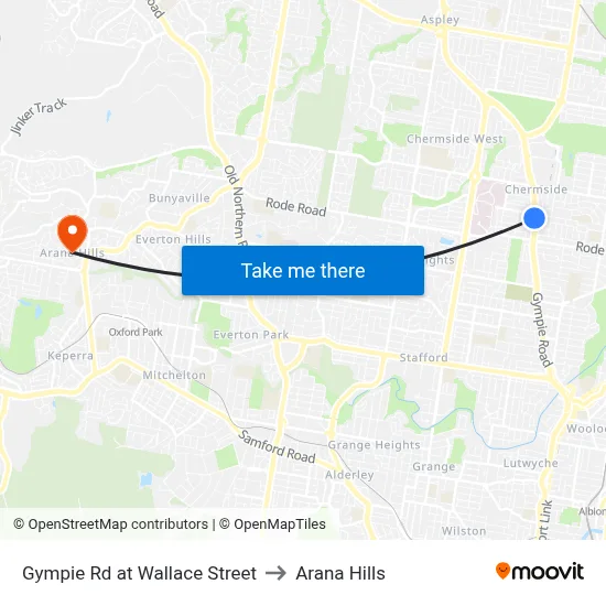 Gympie Rd at Wallace Street to Arana Hills map