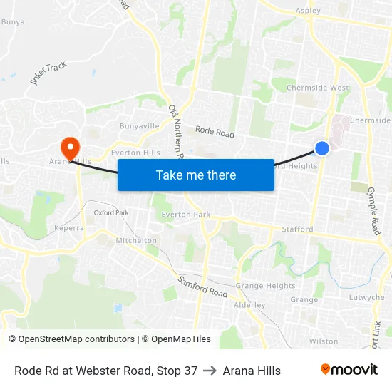Rode Rd at Webster Road, Stop 37 to Arana Hills map