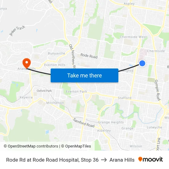 Rode Rd at Rode Road Hospital, Stop 36 to Arana Hills map