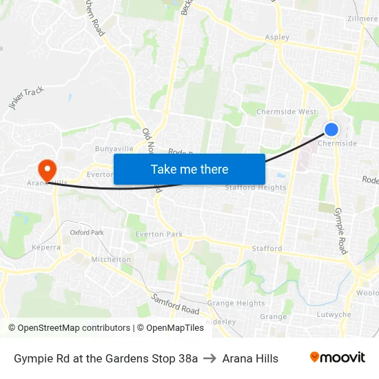 Gympie Rd at the Gardens Stop 38a to Arana Hills map