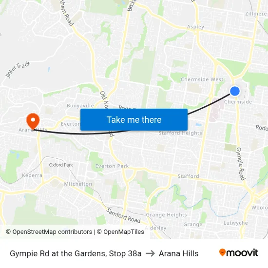 Gympie Rd at the Gardens, Stop 38a to Arana Hills map