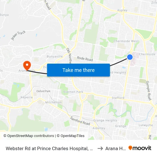Webster Rd at Prince Charles Hospital, Stop 38 to Arana Hills map