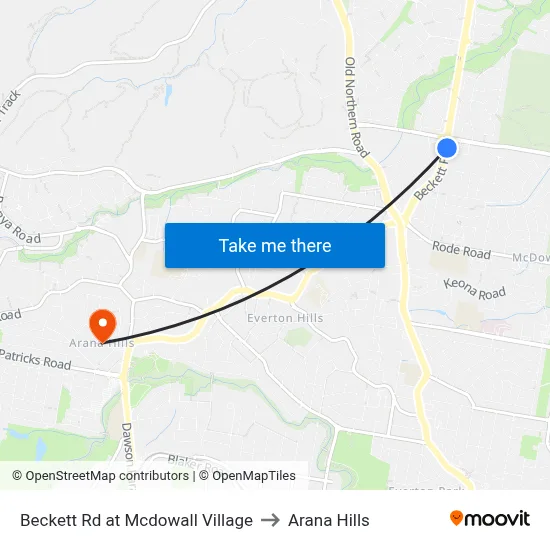 Beckett Rd at Mcdowall Village to Arana Hills map