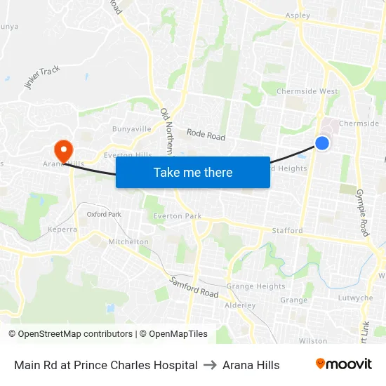 Main Rd at Prince Charles Hospital to Arana Hills map