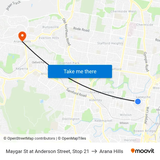 Maygar St at Anderson Street, Stop 21 to Arana Hills map