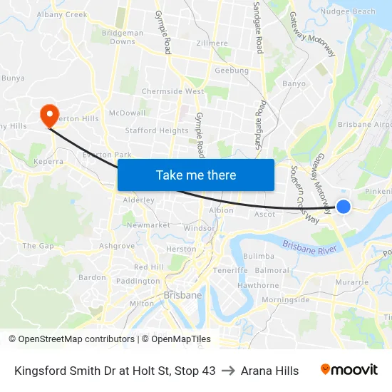 Kingsford Smith Dr at Holt St, Stop 43 to Arana Hills map