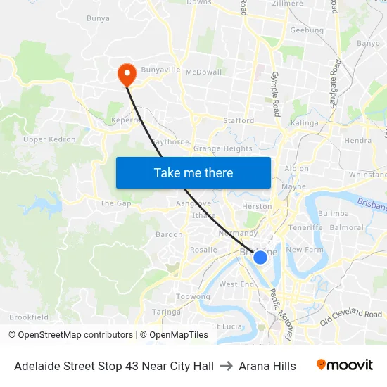 Adelaide Street Stop 43 Near City Hall to Arana Hills map