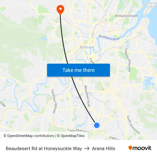 Beaudesert Rd at Honeysuckle Way to Arana Hills map