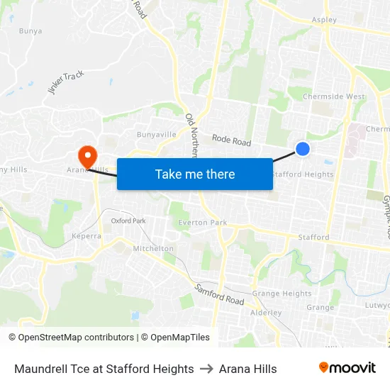 Maundrell Tce at Stafford Heights to Arana Hills map