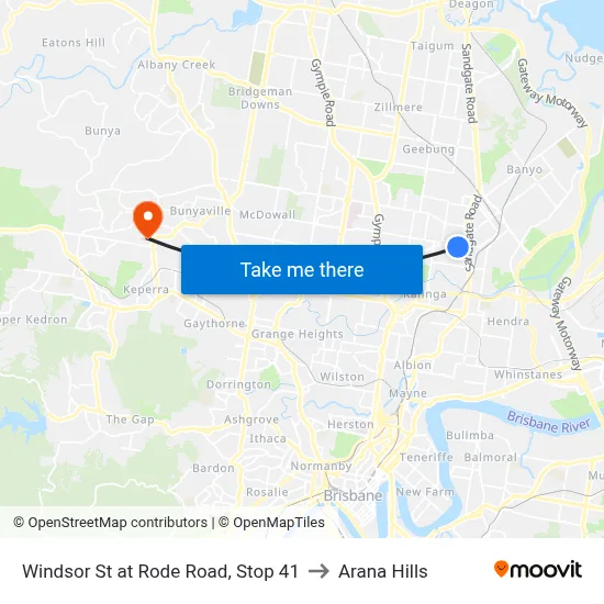 Windsor St at Rode Road, Stop 41 to Arana Hills map