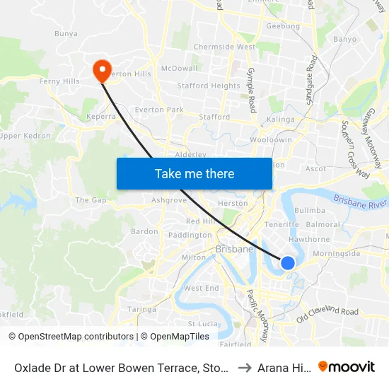Oxlade Dr at Lower Bowen Terrace, Stop 19 to Arana Hills map