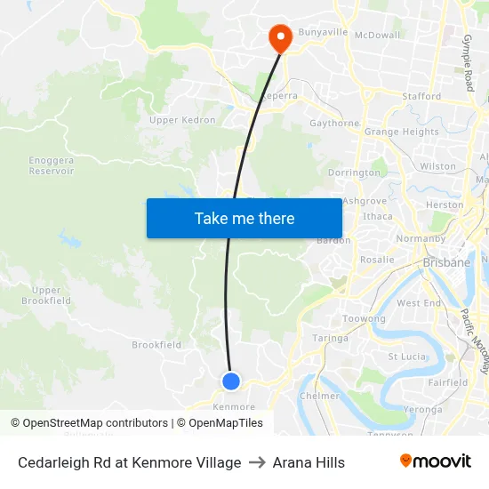 Cedarleigh Rd at Kenmore Village to Arana Hills map