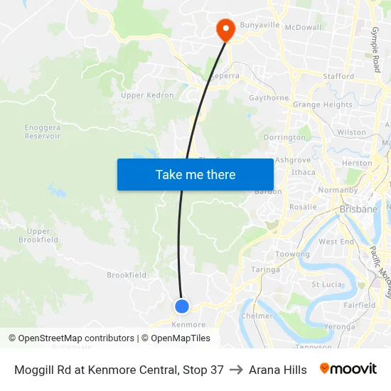 Moggill Rd at Kenmore Central, Stop 37 to Arana Hills map