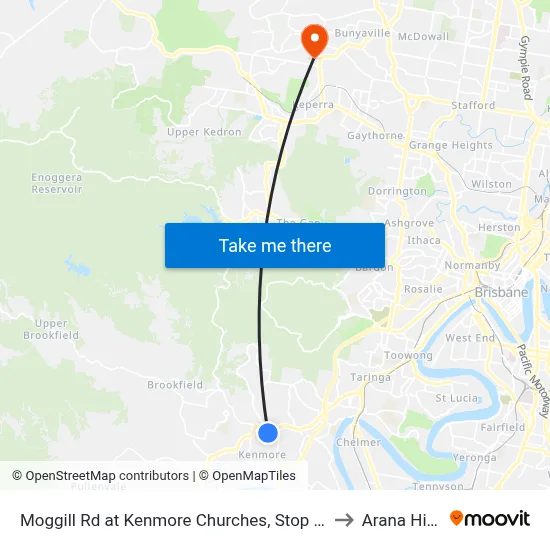 Moggill Rd at Kenmore Churches, Stop 35 to Arana Hills map