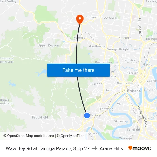 Waverley Rd at Taringa Parade, Stop 27 to Arana Hills map