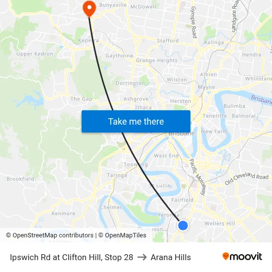 Ipswich Rd at Clifton Hill, Stop 28 to Arana Hills map