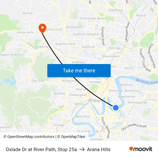 Oxlade Dr at River Path, Stop 25a to Arana Hills map
