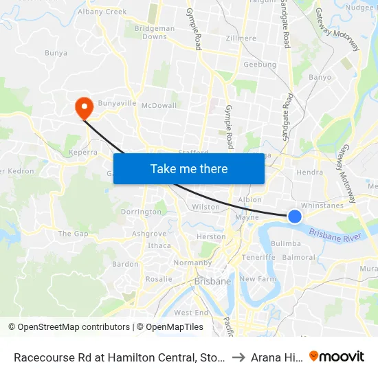 Racecourse Rd at Hamilton Central, Stop 20 to Arana Hills map