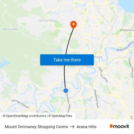 Mount Ommaney Shopping Centre to Arana Hills map