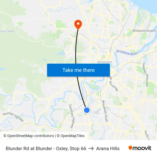 Blunder Rd at Blunder - Oxley, Stop 66 to Arana Hills map
