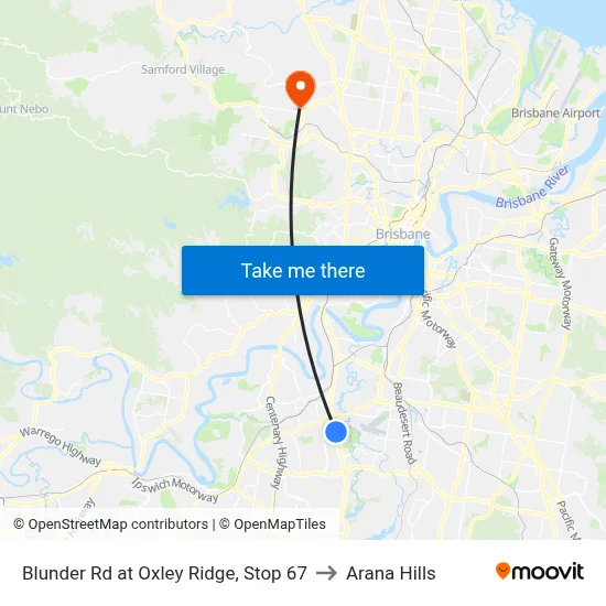 Blunder Rd at Oxley Ridge, Stop 67 to Arana Hills map