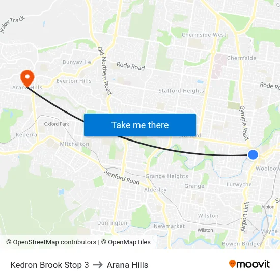 Kedron Brook Stop 3 to Arana Hills map