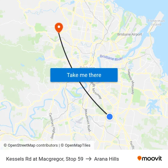Kessels Rd at Macgregor, Stop 59 to Arana Hills map
