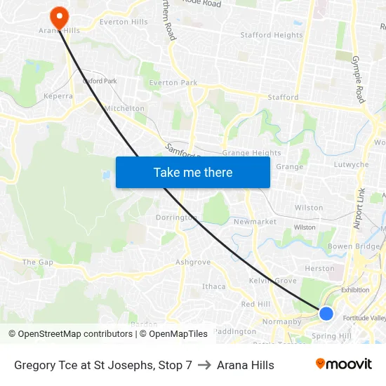 Gregory Tce at St Josephs, Stop 7 to Arana Hills map