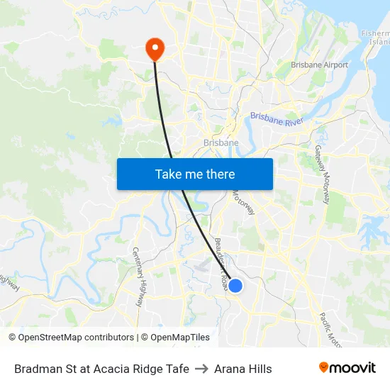 Bradman St at Acacia Ridge Tafe to Arana Hills map