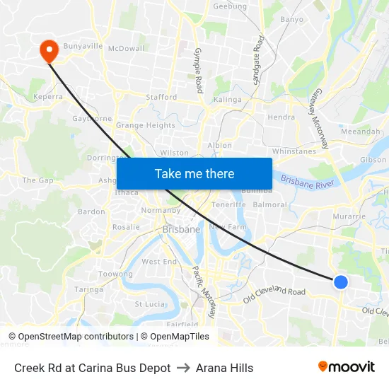 Creek Rd at Carina Bus Depot to Arana Hills map