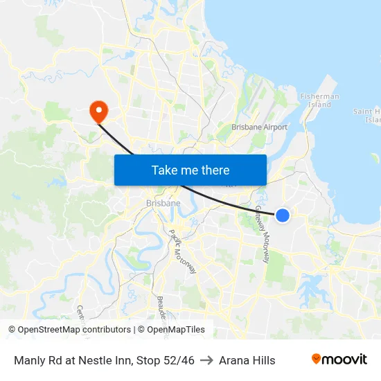 Manly Rd at Nestle Inn, Stop 52/46 to Arana Hills map