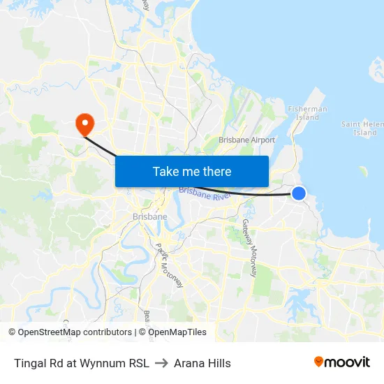 Tingal Rd at Wynnum RSL to Arana Hills map