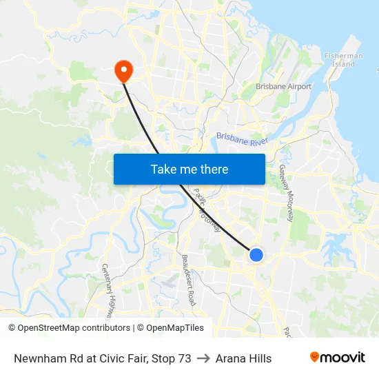 Newnham Rd at Civic Fair, Stop 73 to Arana Hills map