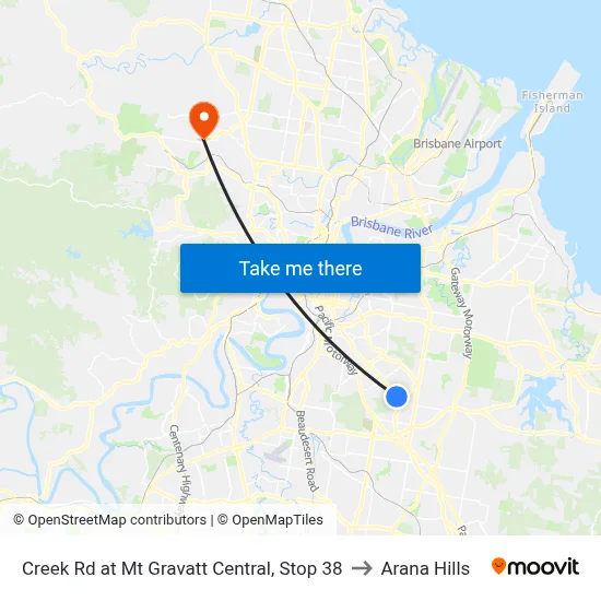 Creek Rd at Mt Gravatt Central, Stop 38 to Arana Hills map