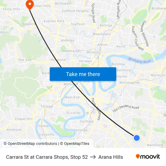 Carrara St at Carrara Shops, Stop 52 to Arana Hills map