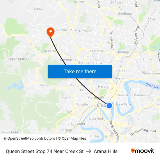 Queen Street Stop 74 Near Creek St to Arana Hills map