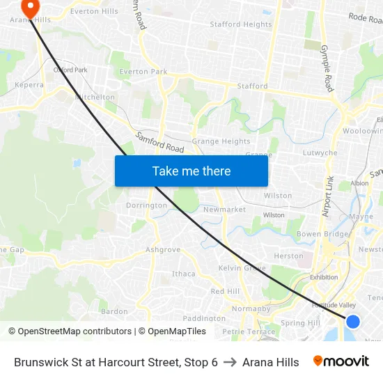 Brunswick St at Harcourt Street, Stop 6 to Arana Hills map