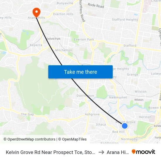 Kelvin Grove Rd Near Prospect Tce, Stop 13 to Arana Hills map