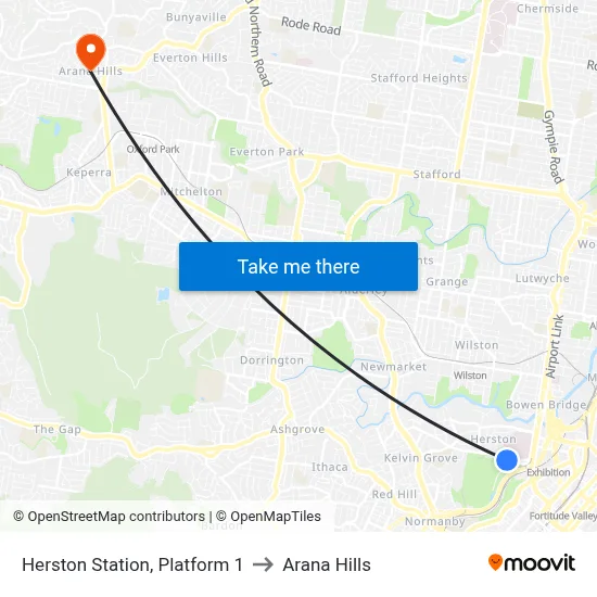 Herston Station, Platform 1 to Arana Hills map