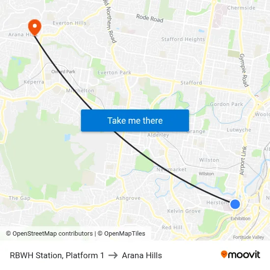 RBWH Station, Platform 1 to Arana Hills map