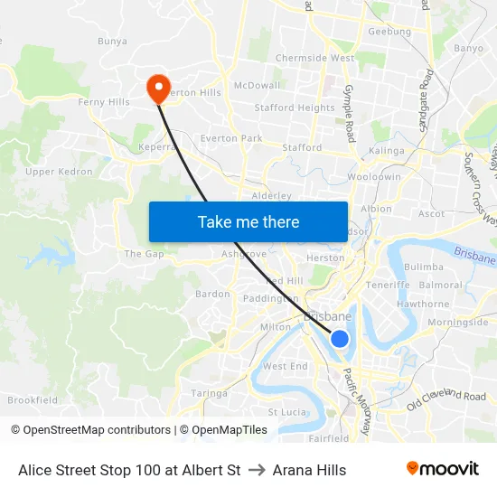 Alice Street Stop 100 at Albert St to Arana Hills map