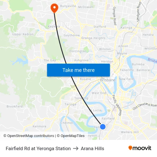 Fairfield Rd at Yeronga Station to Arana Hills map